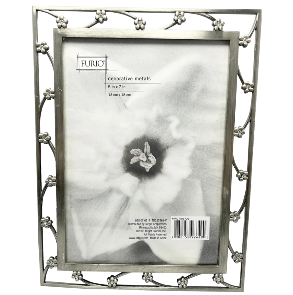Furio Decorative Metals Silver Rhinestines Flower Designs 5"×7" NEW